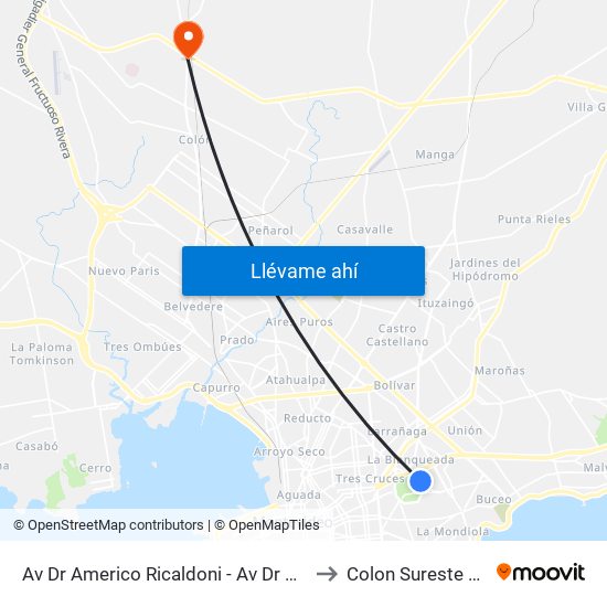 Av Dr Americo Ricaldoni - Av Dr Alfredo Navarro to Colon Sureste Abayuba map