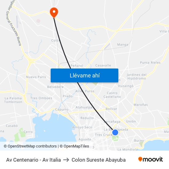 Av Centenario - Av Italia to Colon Sureste Abayuba map