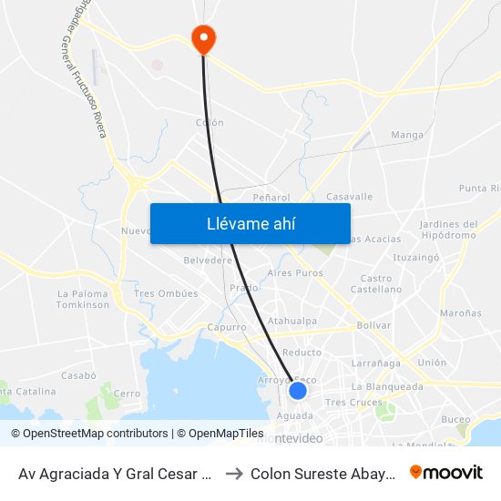 Av Agraciada Y Gral Cesar Diaz to Colon Sureste Abayuba map