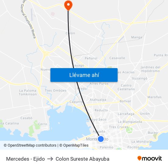 Mercedes - Ejido to Colon Sureste Abayuba map