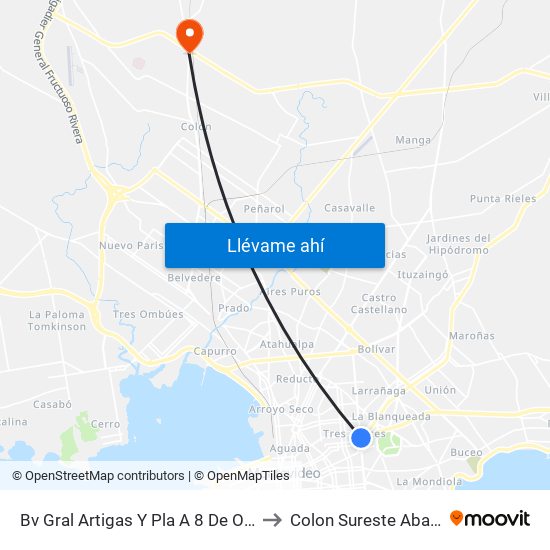 Bv Gral Artigas Y Pla A 8 De Octubre to Colon Sureste Abayuba map