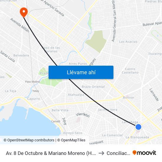 Av. 8 De Octubre & Mariano Moreno (H. Militar) to Conciliacion map