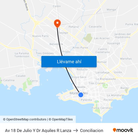 Av 18 De Julio Y Dr Aquiles R Lanza to Conciliacion map