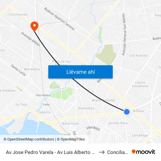 Av Jose Pedro Varela - Av Luis Alberto De Herrera to Conciliacion map