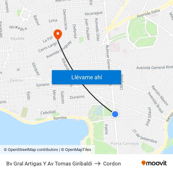 Bv Gral Artigas Y Av Tomas Giribaldi to Cordon map