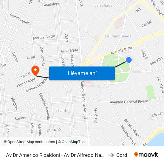 Av Dr Americo Ricaldoni - Av Dr Alfredo Navarro to Cordon map