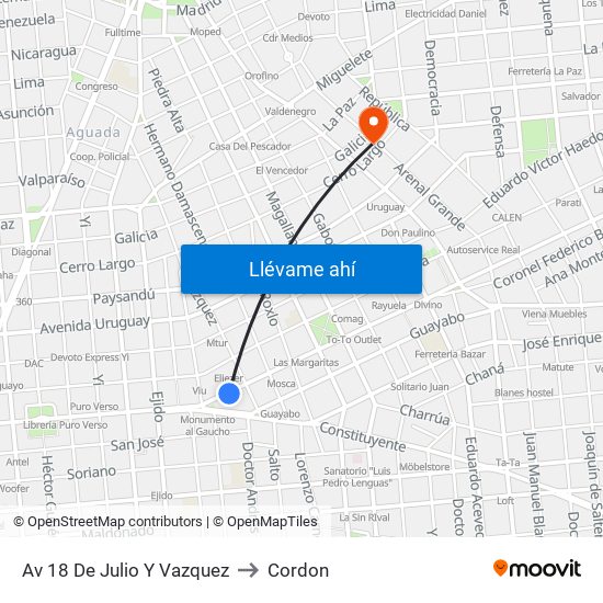 Av 18 De Julio Y Vazquez to Cordon map