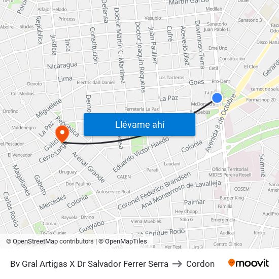 Bv Gral Artigas X Dr Salvador Ferrer Serra to Cordon map