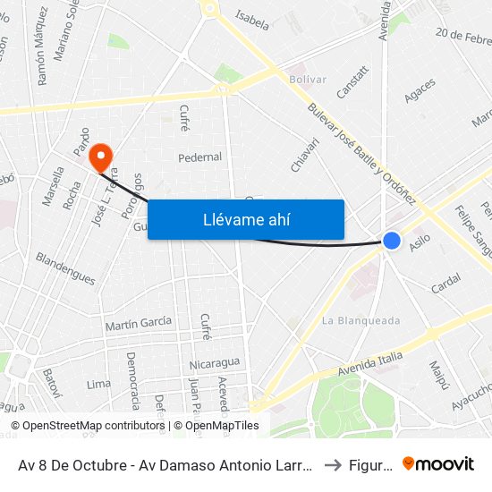 Av 8 De Octubre - Av Damaso Antonio Larrañaga to Figurita map