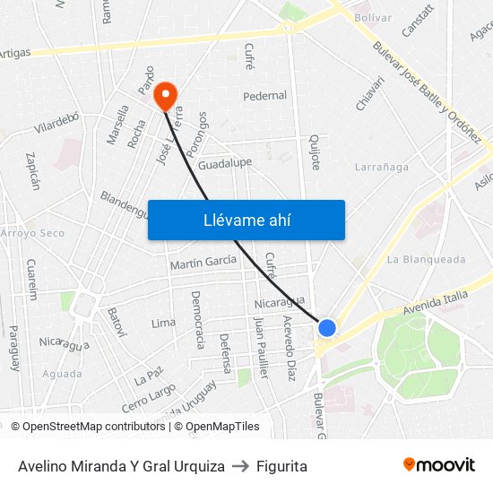Avelino Miranda Y Gral Urquiza to Figurita map