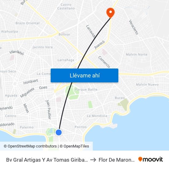Bv Gral Artigas Y Av Tomas Giribaldi to Flor De Maronas map