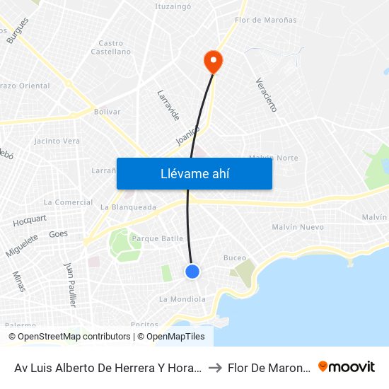 Av Luis Alberto De Herrera Y Horacio to Flor De Maronas map