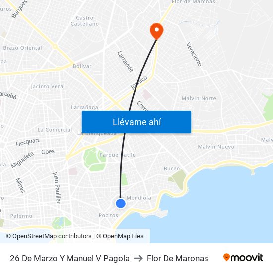 26 De Marzo Y Manuel V Pagola to Flor De Maronas map