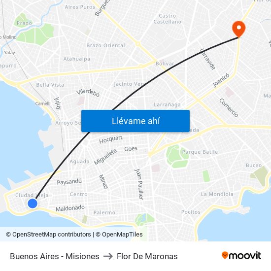 Buenos Aires - Misiones to Flor De Maronas map