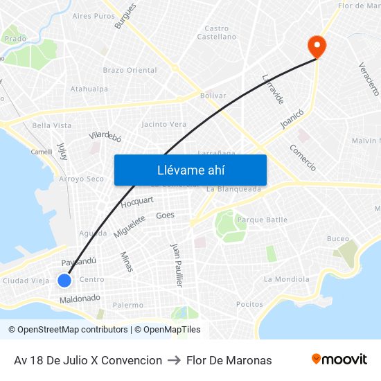 Av 18 De Julio X Convencion to Flor De Maronas map