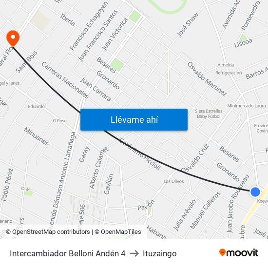 Intercambiador Belloni Andén 4 to Ituzaingo map