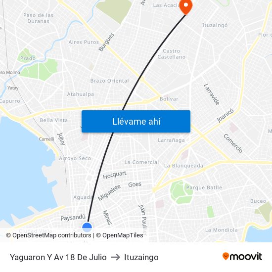 Yaguaron Y Av 18 De Julio to Ituzaingo map