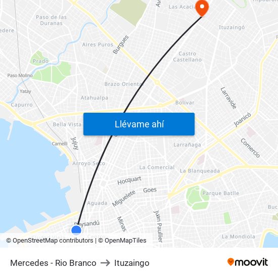 Mercedes - Rio Branco to Ituzaingo map