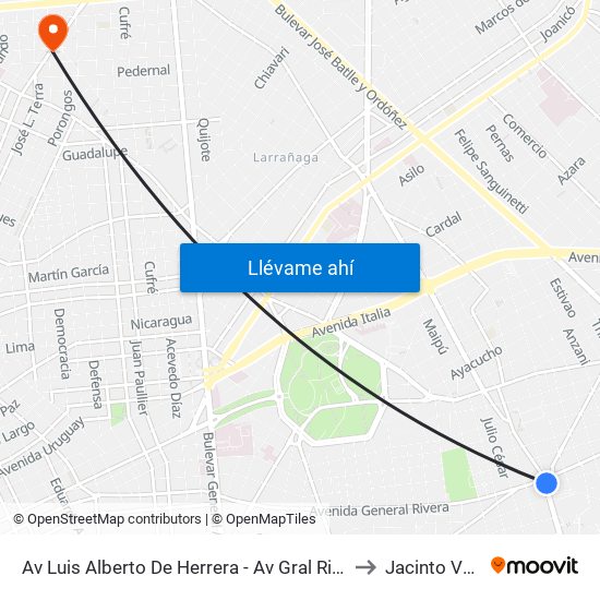 Av Luis Alberto De Herrera - Av Gral Rivera to Jacinto Vera map