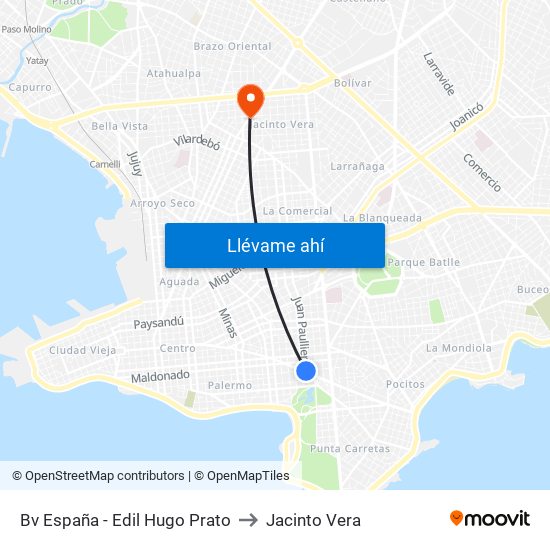 Bv España - Edil Hugo Prato to Jacinto Vera map