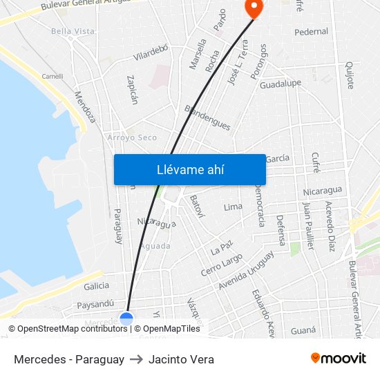 Mercedes - Paraguay to Jacinto Vera map