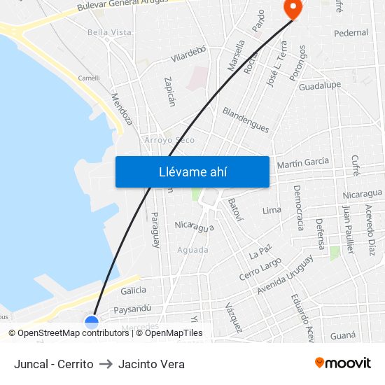 Juncal - Cerrito to Jacinto Vera map