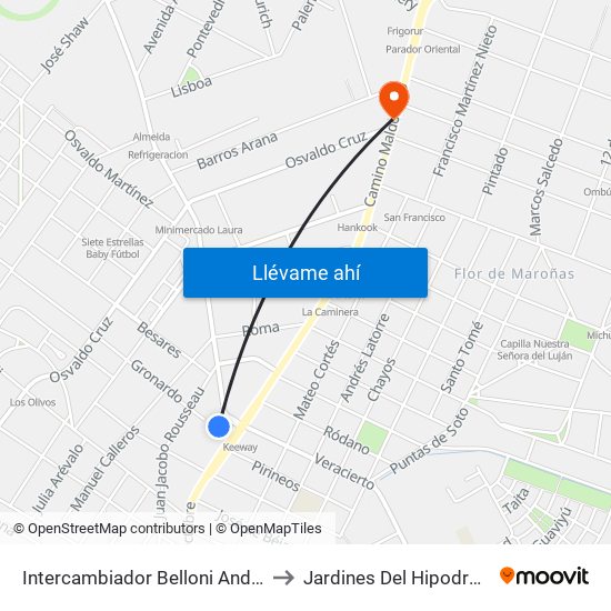 Intercambiador Belloni Andén 4 to Jardines Del Hipodromo map