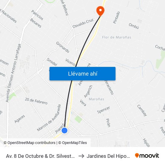 Av. 8 De Octubre & Dr. Silvestre Pérez to Jardines Del Hipodromo map