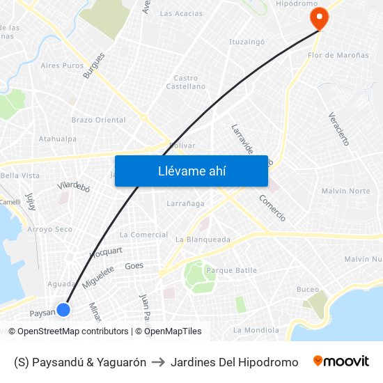 (S) Paysandú & Yaguarón to Jardines Del Hipodromo map