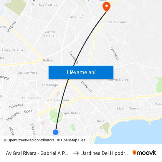 Av Gral Rivera - Gabriel A Pereira to Jardines Del Hipodromo map