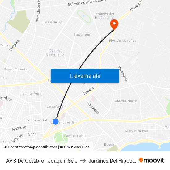 Av 8 De Octubre - Joaquin Secco Illa to Jardines Del Hipodromo map