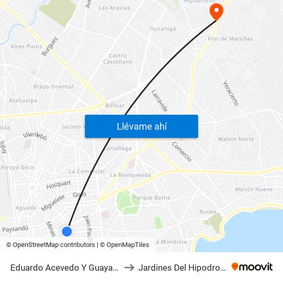 Eduardo Acevedo Y Guayabos to Jardines Del Hipodromo map