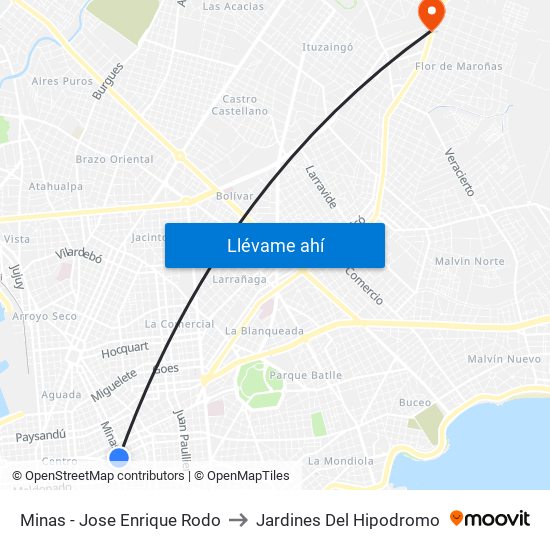 Minas - Jose Enrique Rodo to Jardines Del Hipodromo map