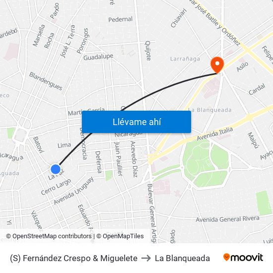 (S) Fernández Crespo & Miguelete to La Blanqueada map