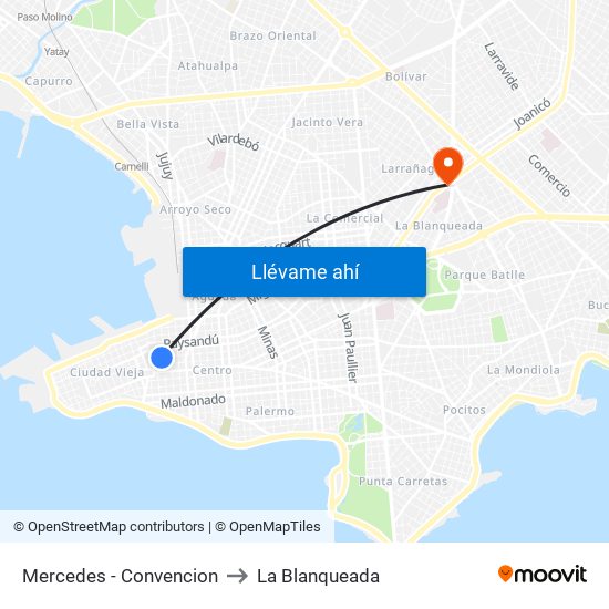 Mercedes - Convencion to La Blanqueada map