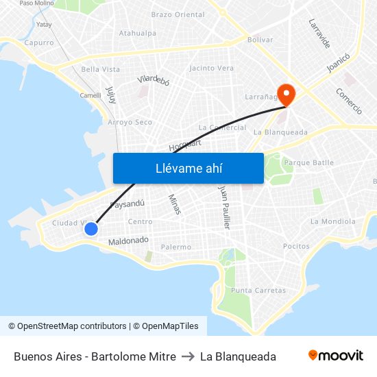 Buenos Aires - Bartolome Mitre to La Blanqueada map