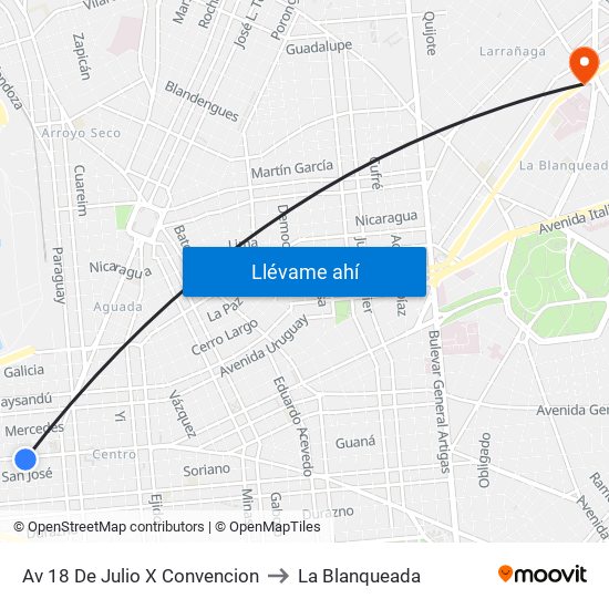 Av 18 De Julio X Convencion to La Blanqueada map