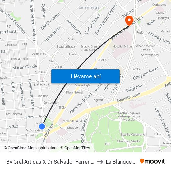 Bv Gral Artigas X Dr Salvador Ferrer Serra to La Blanqueada map
