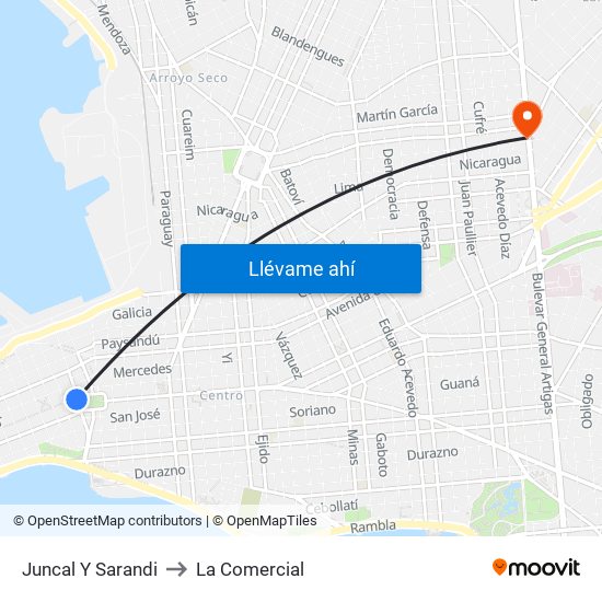 Juncal Y Sarandi to La Comercial map