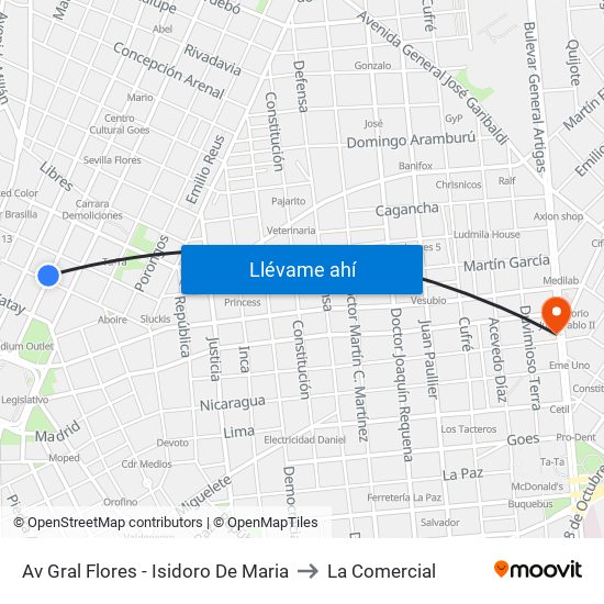 Av Gral Flores - Isidoro De Maria to La Comercial map