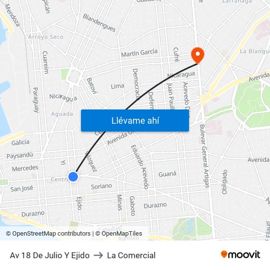 Av 18 De Julio Y Ejido to La Comercial map