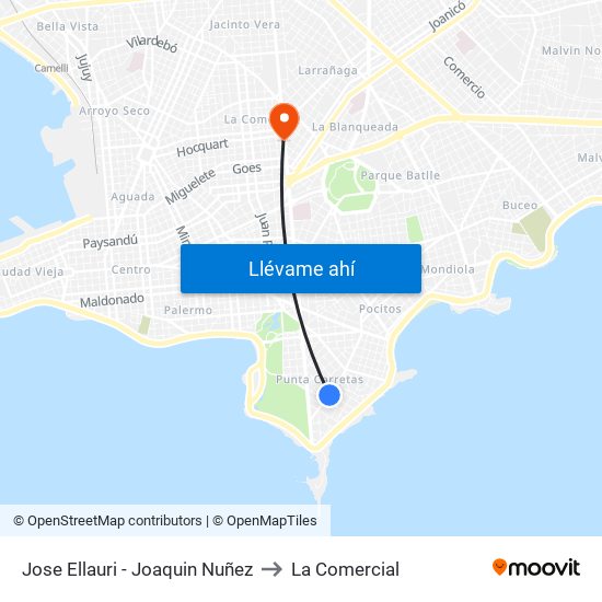 Jose Ellauri - Joaquin Nuñez to La Comercial map