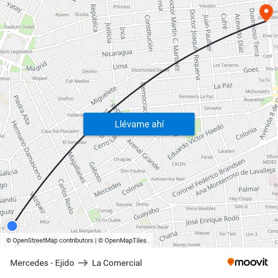 Mercedes - Ejido to La Comercial map