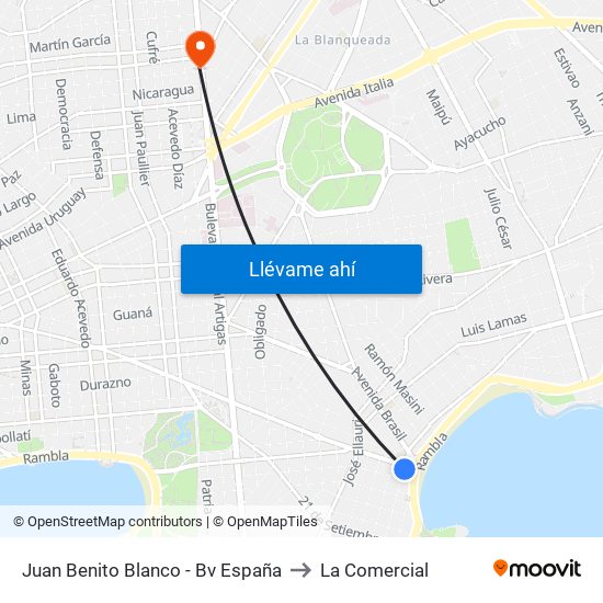 Juan Benito Blanco - Bv España to La Comercial map