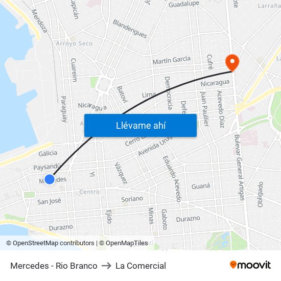 Mercedes - Rio Branco to La Comercial map