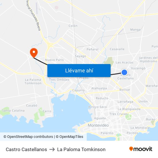 Castro Castellanos to La Paloma Tomkinson map