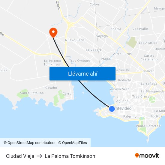Ciudad Vieja to La Paloma Tomkinson map