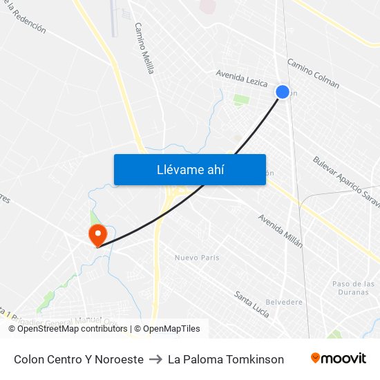 Colon Centro Y Noroeste to La Paloma Tomkinson map