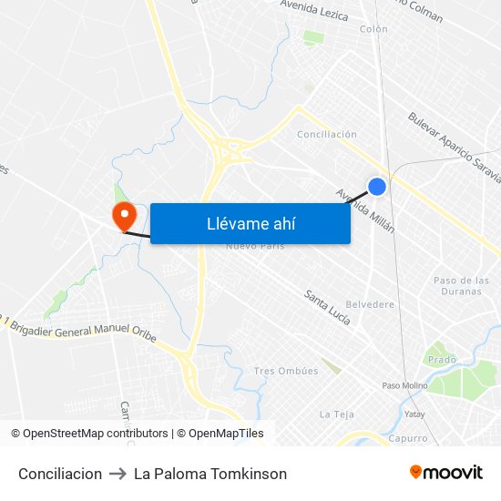 Conciliacion to La Paloma Tomkinson map