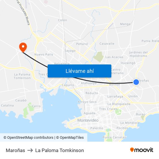 Maroñas to La Paloma Tomkinson map